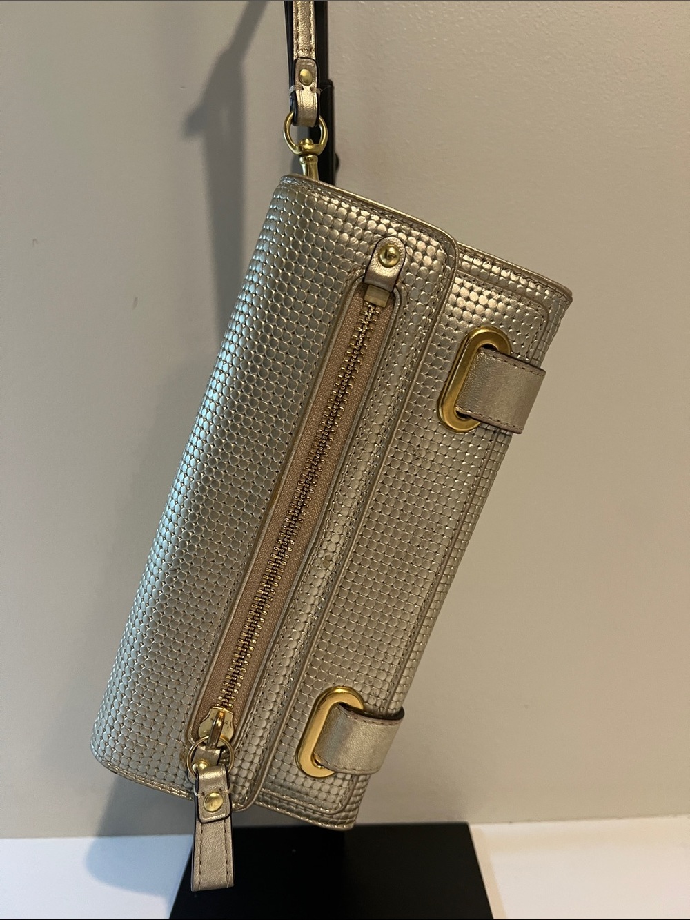 Coach Metallic Gold Textured Wristlet Clutch